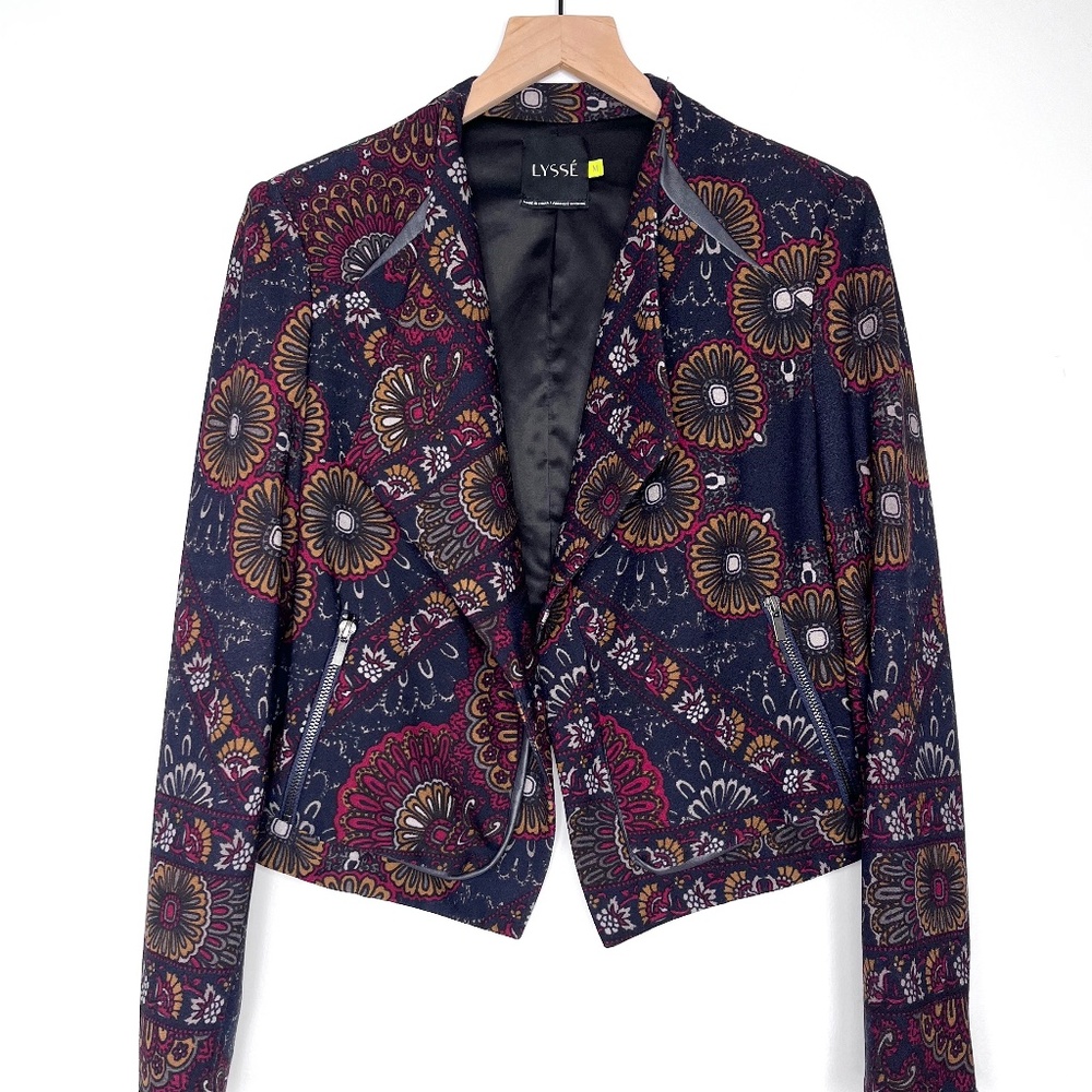 LYSSE Navy Blue Floral Cropped Jacket